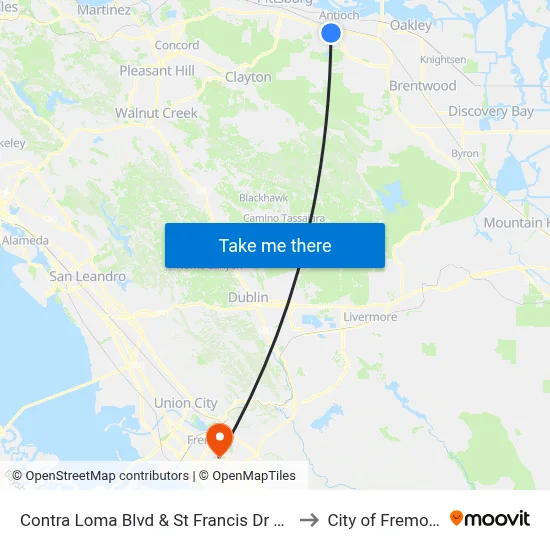 Contra Loma Blvd & St Francis Dr NB to City of Fremont map