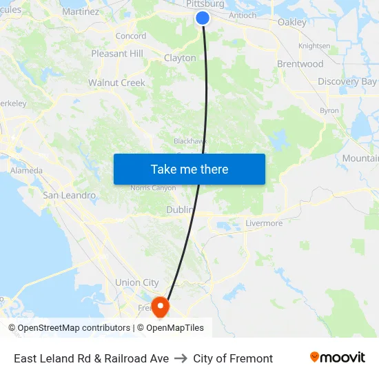 East Leland Rd & Railroad Ave to City of Fremont map