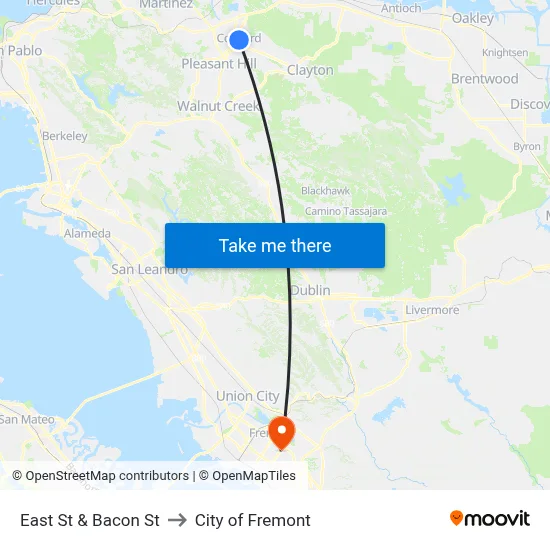 East St & Bacon St to City of Fremont map