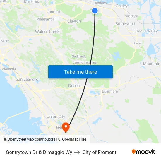 Gentrytown Dr & Dimaggio Wy to City of Fremont map