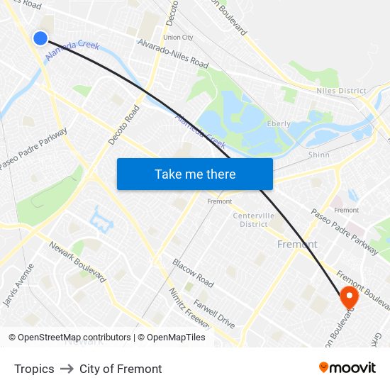 Tropics to City of Fremont map