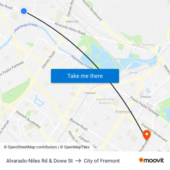 Alvarado-Niles Rd & Dowe St to City of Fremont map