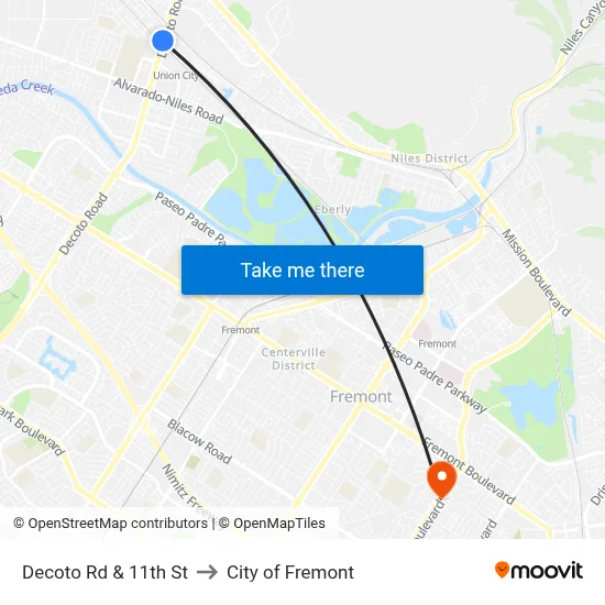 Decoto Rd & 11th St to City of Fremont map