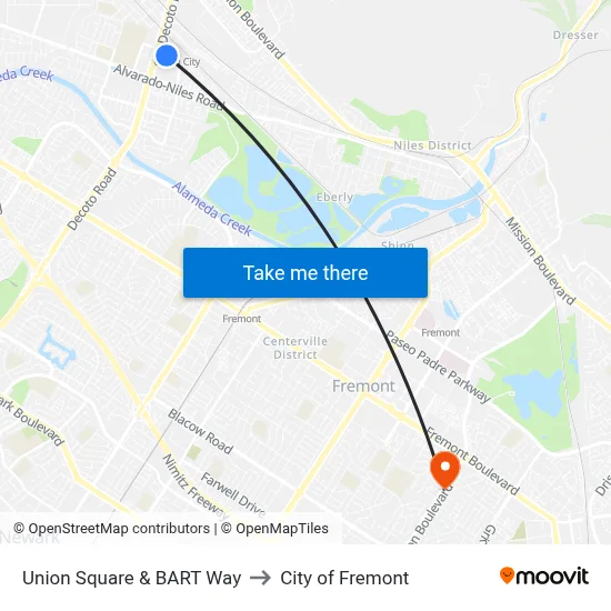 Union Square & BART Way to City of Fremont map