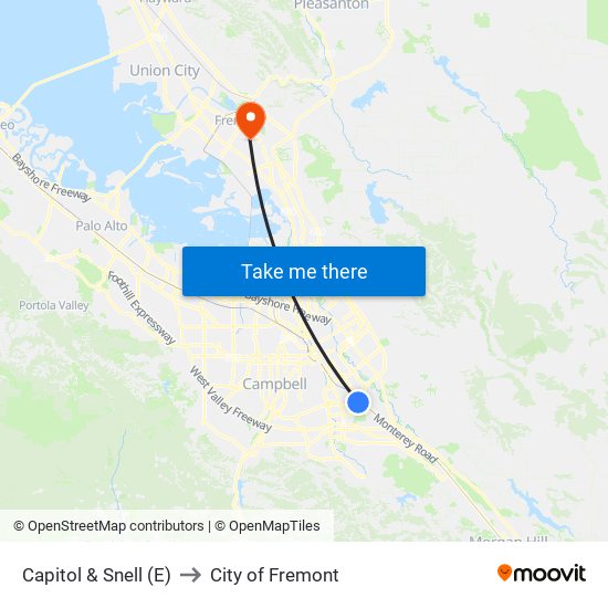 Capitol & Snell (E) to City of Fremont map