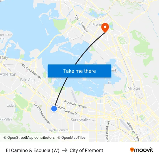 El Camino & Escuela (W) to City of Fremont map
