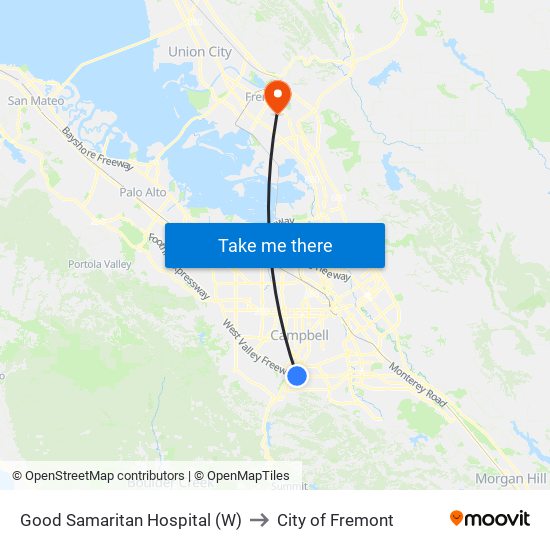 Good Samaritan Hospital (W) to City of Fremont map