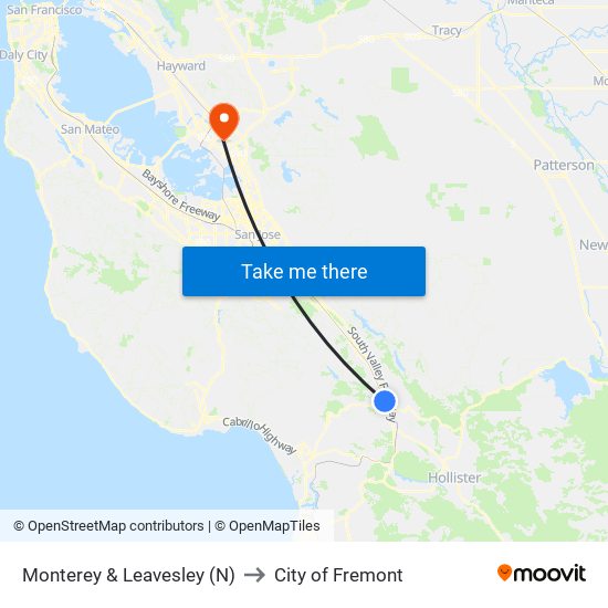 Monterey & Leavesley (N) to City of Fremont map