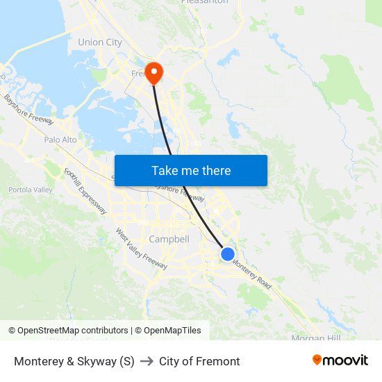 Monterey & Skyway (S) to City of Fremont map