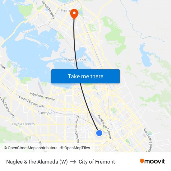 Naglee & the Alameda (W) to City of Fremont map