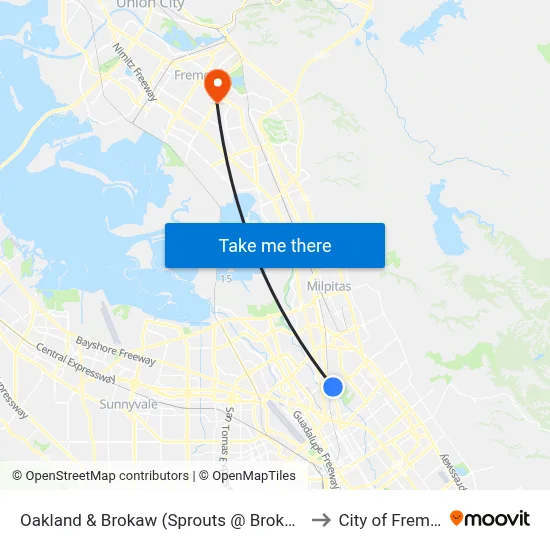 Oakland & Brokaw (Sprouts @ Brokaw) (S) to City of Fremont map