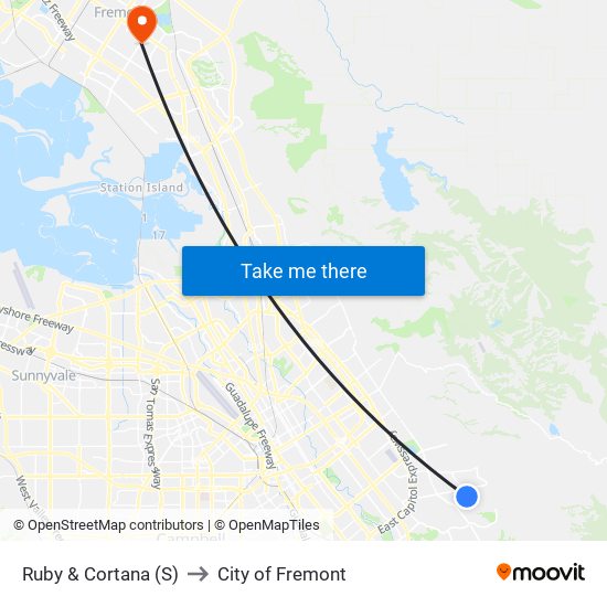 Ruby & Cortana (S) to City of Fremont map