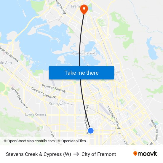 Stevens Creek & Cypress (W) to City of Fremont map