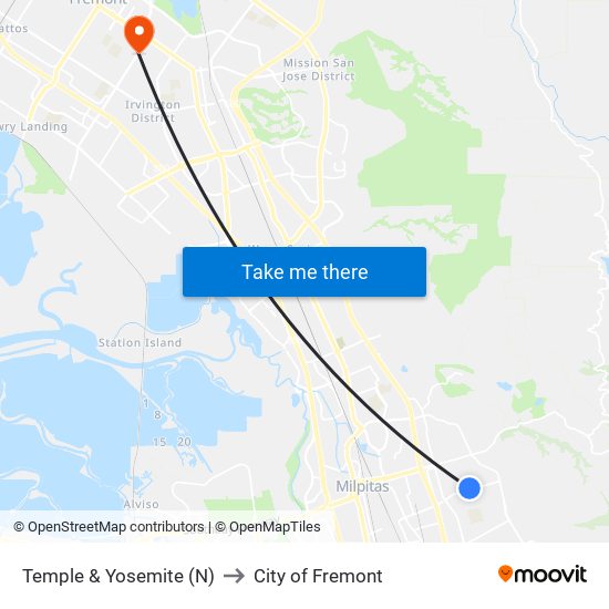 Temple & Yosemite (N) to City of Fremont map