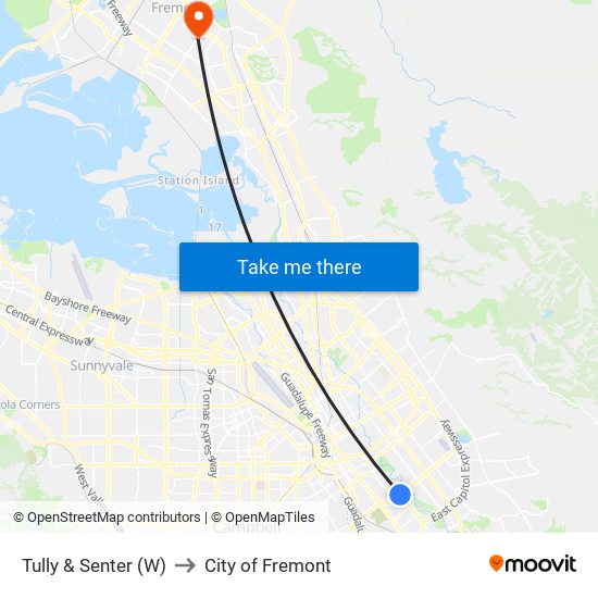 Tully & Senter (W) to City of Fremont map