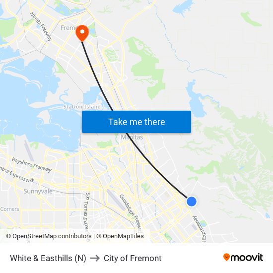 White & Easthills (N) to City of Fremont map