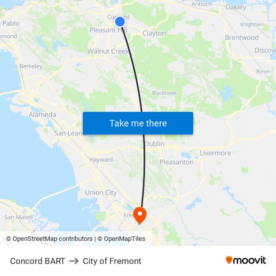 Concord BART to City of Fremont map