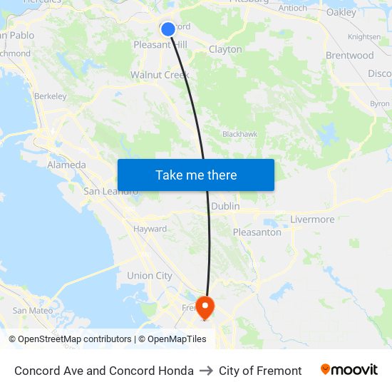 Concord Ave and Concord Honda to City of Fremont map