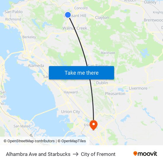 Alhambra Ave and Starbucks to City of Fremont map