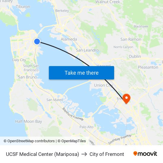 UCSF Medical Center (Mariposa) to City of Fremont map