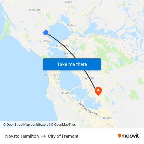 Novato Hamilton to City of Fremont map