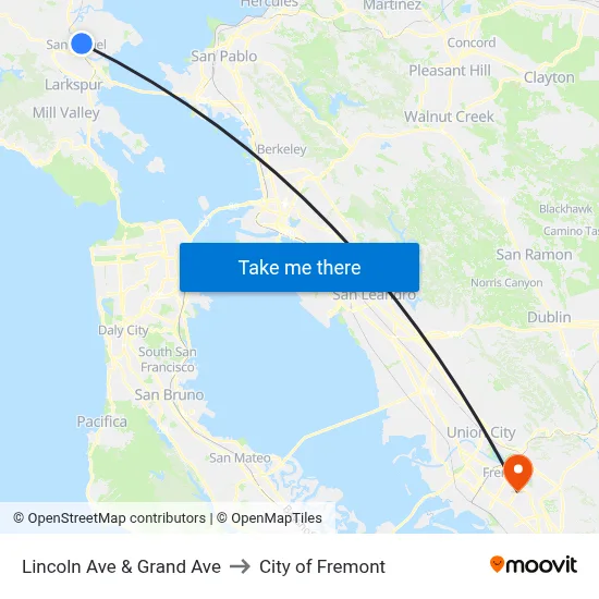Lincoln Ave & Grand Ave to City of Fremont map