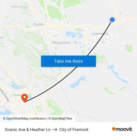 Scenic Ave & Heather Ln to City of Fremont map