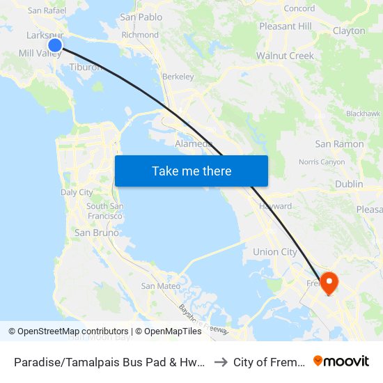 Paradise/Tamalpais Bus Pad & Hwy 101 to City of Fremont map