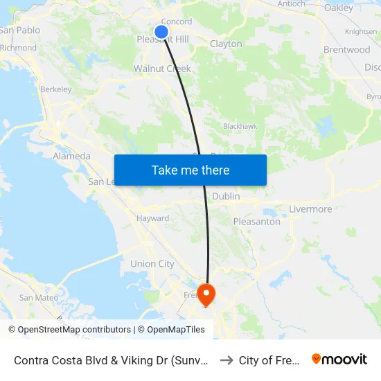 Contra Costa Blvd & Viking Dr (Sunvalley Mall) to City of Fremont map
