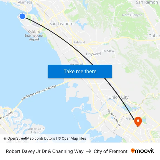 Robert Davey Jr Dr & Channing Way to City of Fremont map