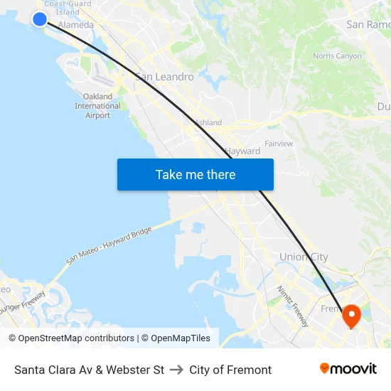Santa Clara Av & Webster St to City of Fremont map