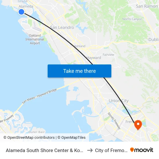 Alameda South Shore Center & Kohl's to City of Fremont map