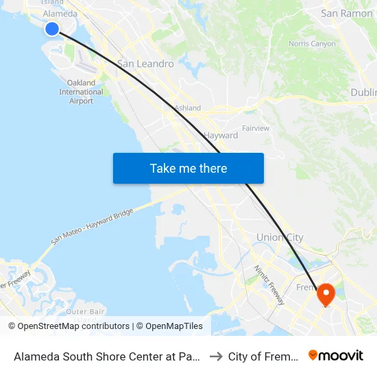 Alameda South Shore Center at Park St to City of Fremont map