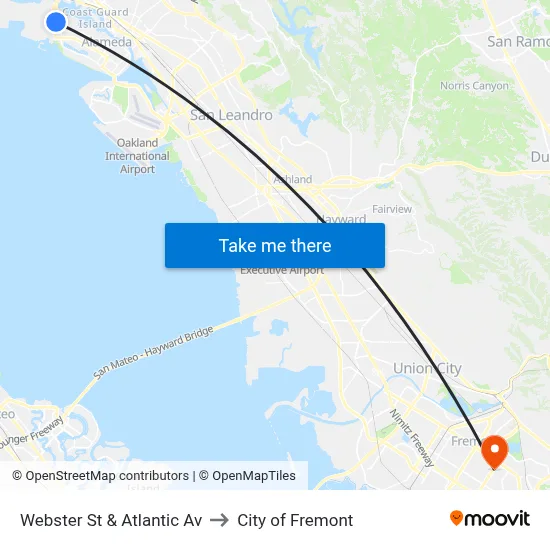 Webster St & Atlantic Av to City of Fremont map