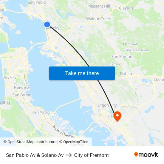 San Pablo Av & Solano Av to City of Fremont map