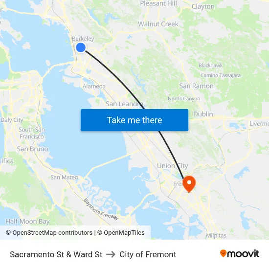 Sacramento St & Ward St to City of Fremont map