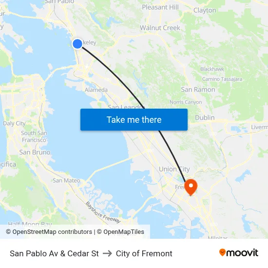 San Pablo Av & Cedar St to City of Fremont map