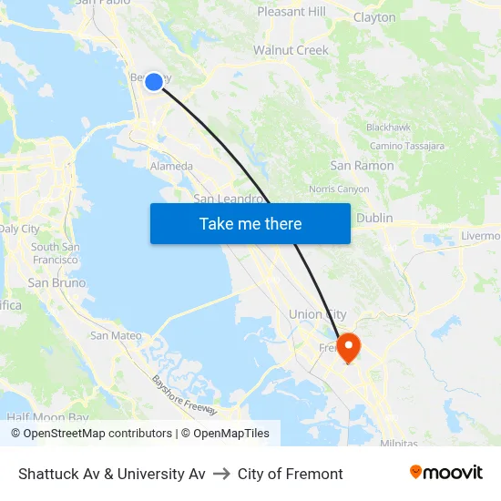 Shattuck Av & University Av to City of Fremont map