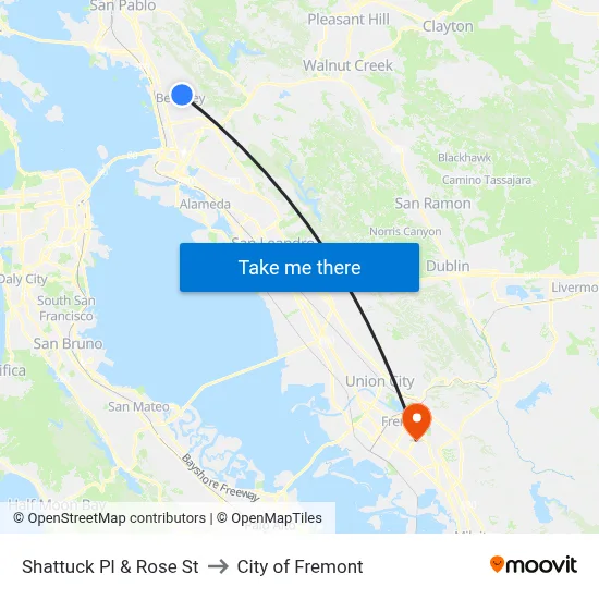 Shattuck Pl & Rose St to City of Fremont map