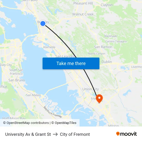 University Av & Grant St to City of Fremont map