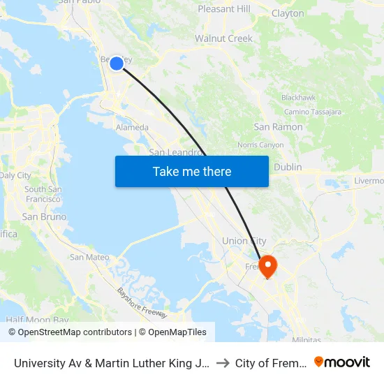 University Av & Martin Luther King Jr Way to City of Fremont map