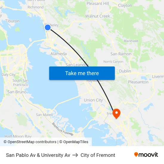 San Pablo Av & University Av to City of Fremont map