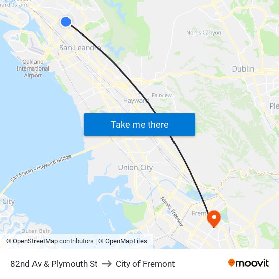 82nd Av & Plymouth St to City of Fremont map