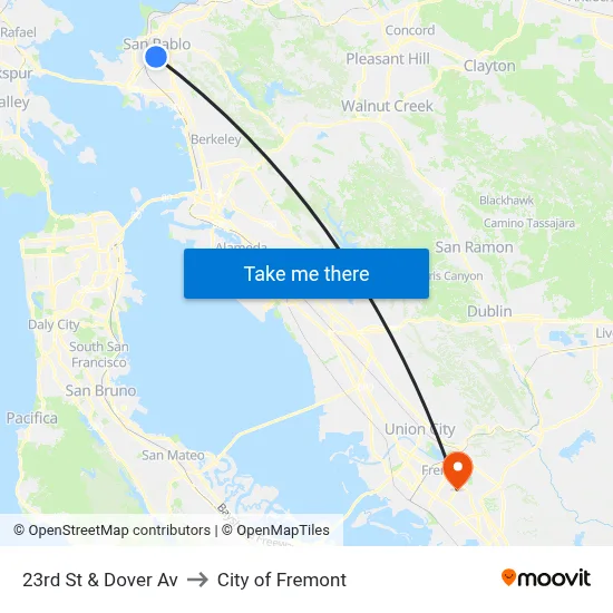 23rd St & Dover Av to City of Fremont map