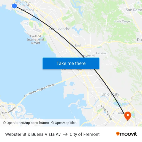 Webster St & Buena Vista Av to City of Fremont map