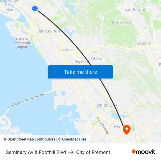 Seminary Av & Foothill Blvd to City of Fremont map