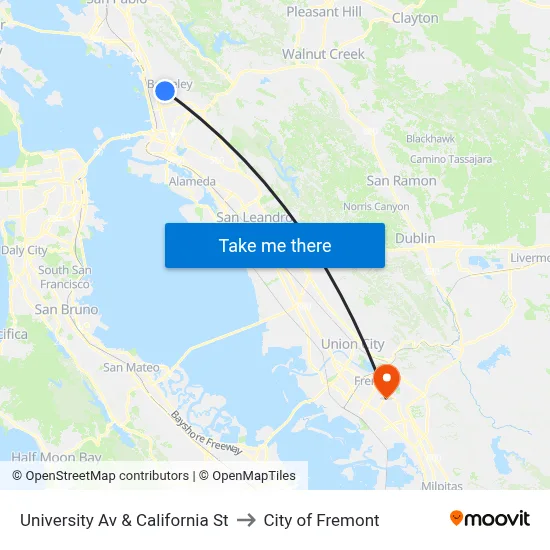 University Av & California St to City of Fremont map