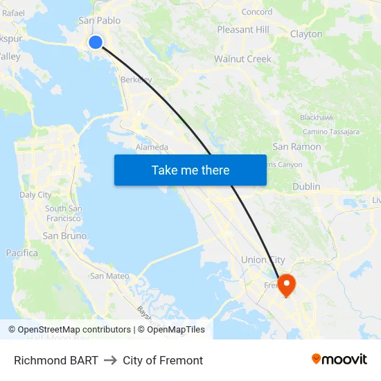 Richmond BART to City of Fremont map