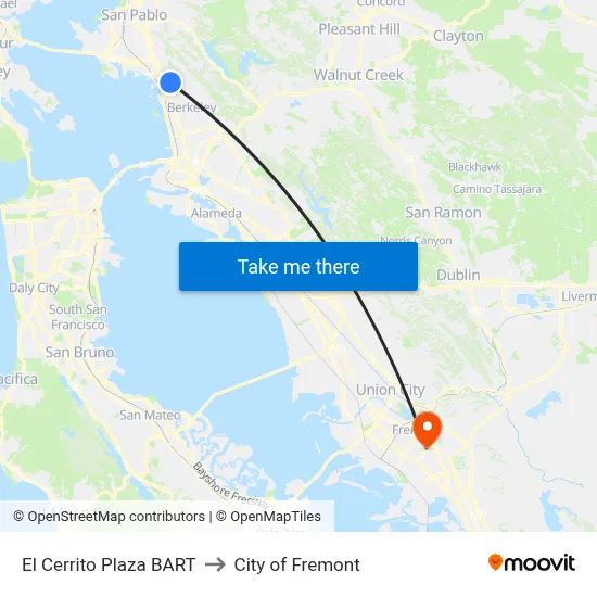 El Cerrito Plaza BART to City of Fremont map