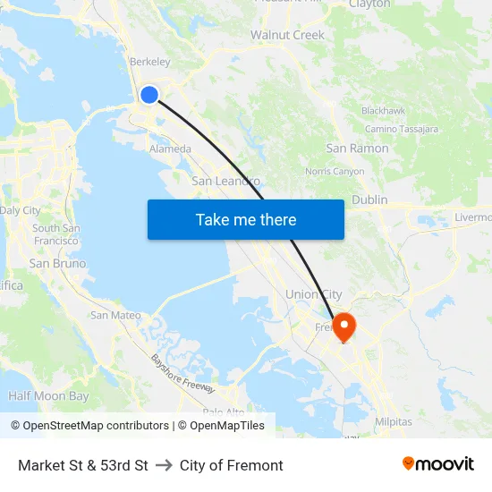 Market St & 53rd St to City of Fremont map